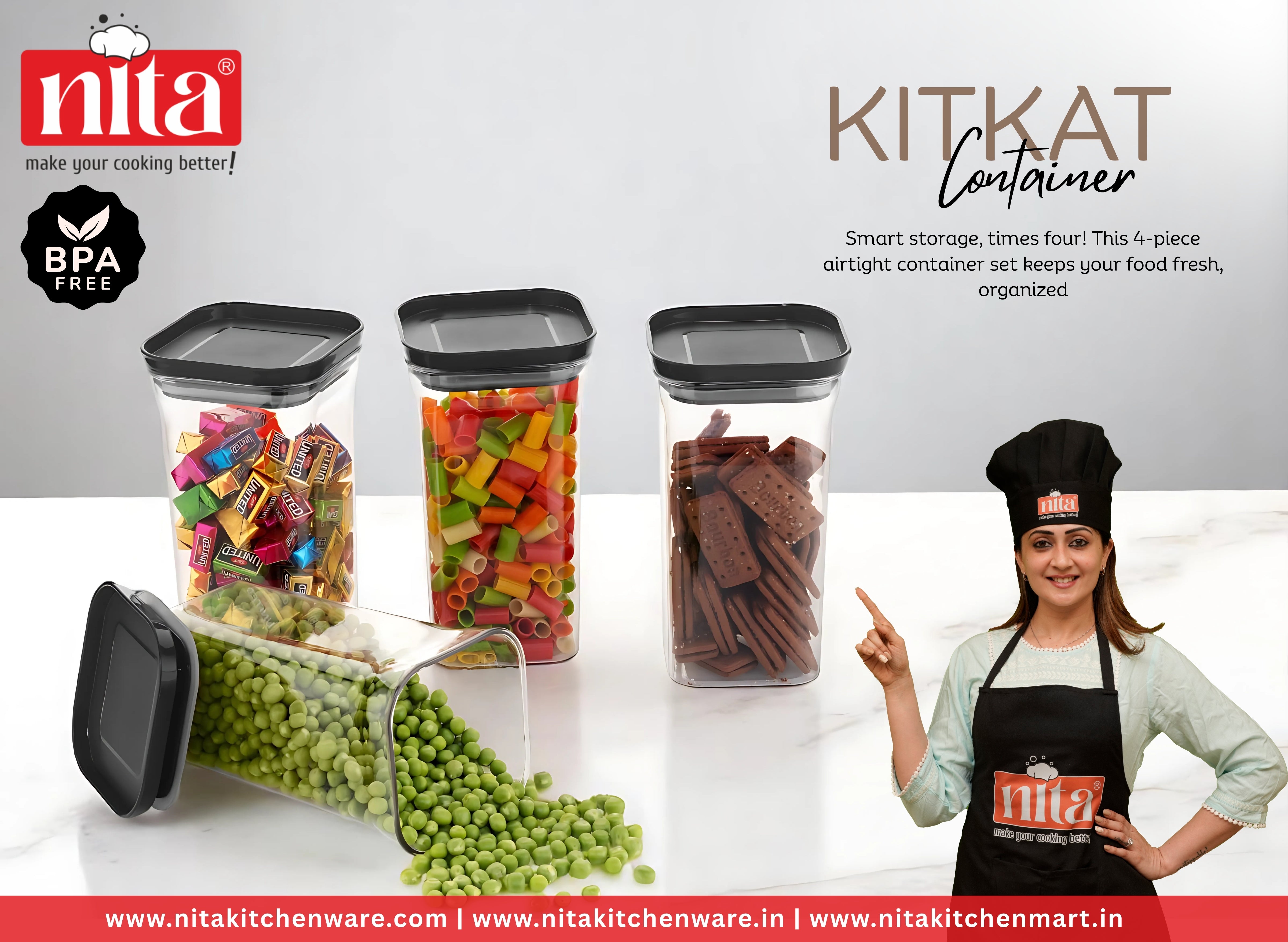 Premium Airtight Food Storage Container – Kitchen Organizer Box, BPA-Free & Leakproof for Pantry Essentials Pack Of 4.