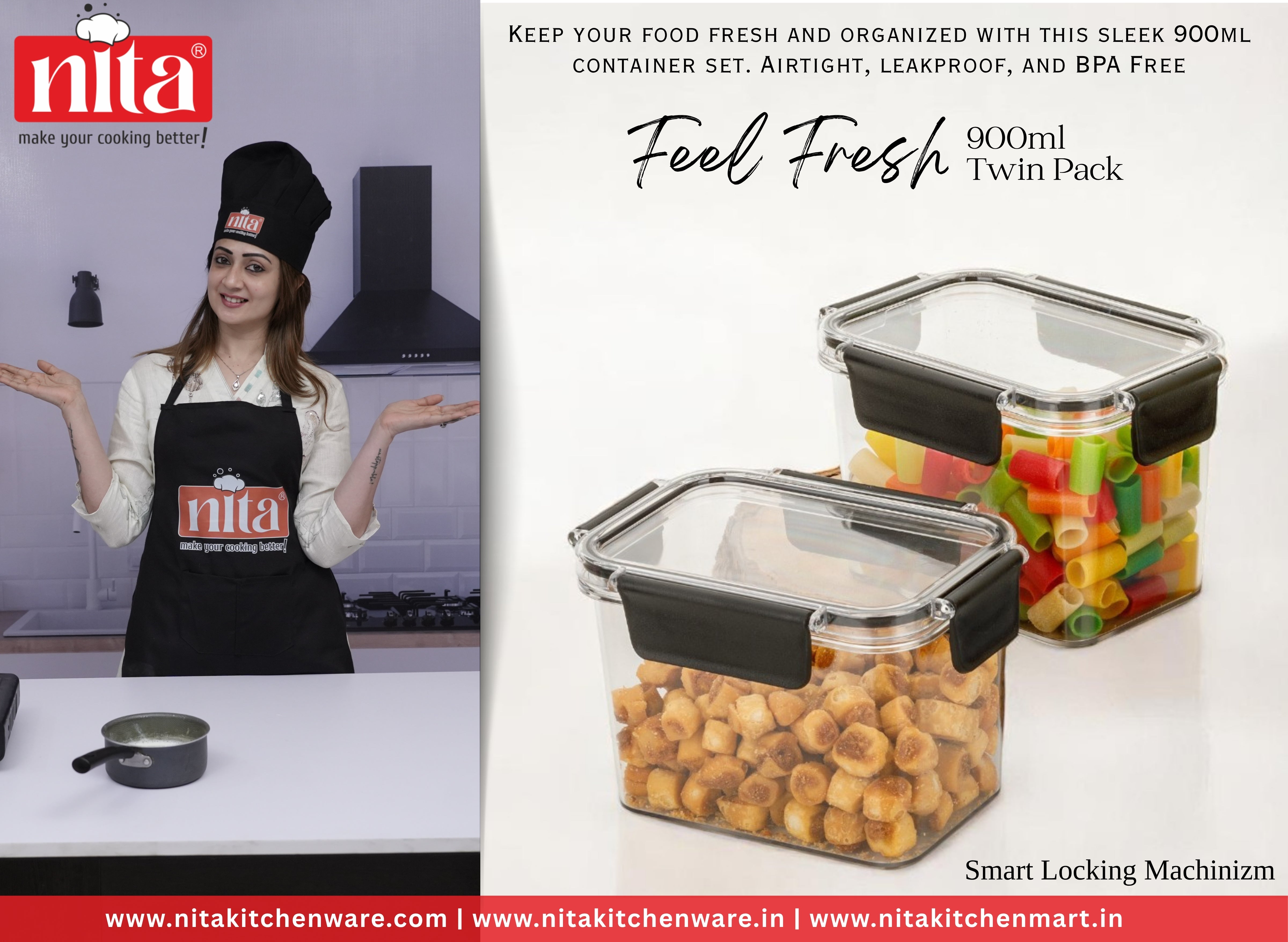 Airtight Storage Container for Kitchen Use – BPA-Free, Spill-Proof Twin Food Organizer Box for Daily Cooking Needs In 900ml.