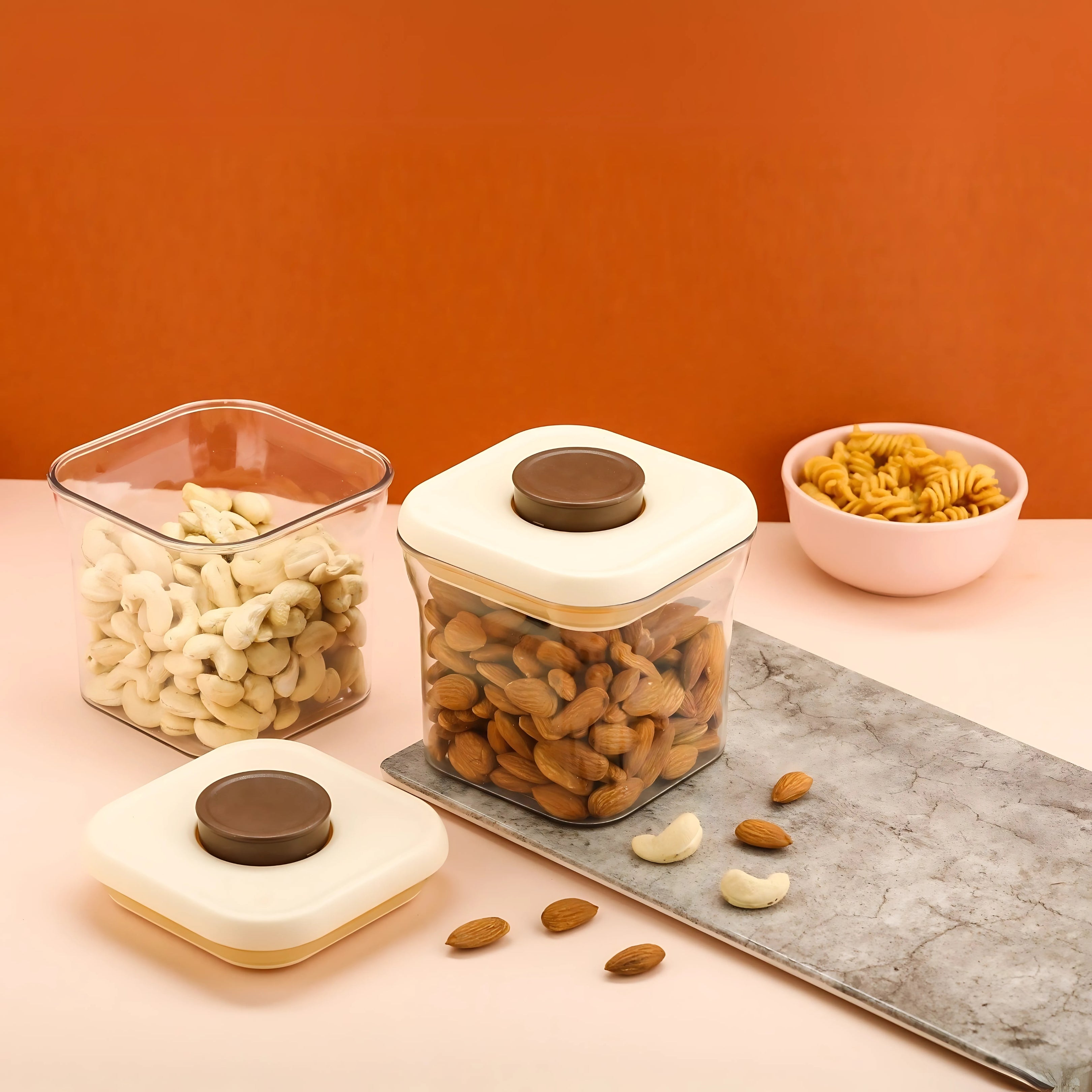 Nita Hexagonal clear plastic containers with airtight push-lock lids, storing chocolate wafers, cornflakes and more in pack of 2.