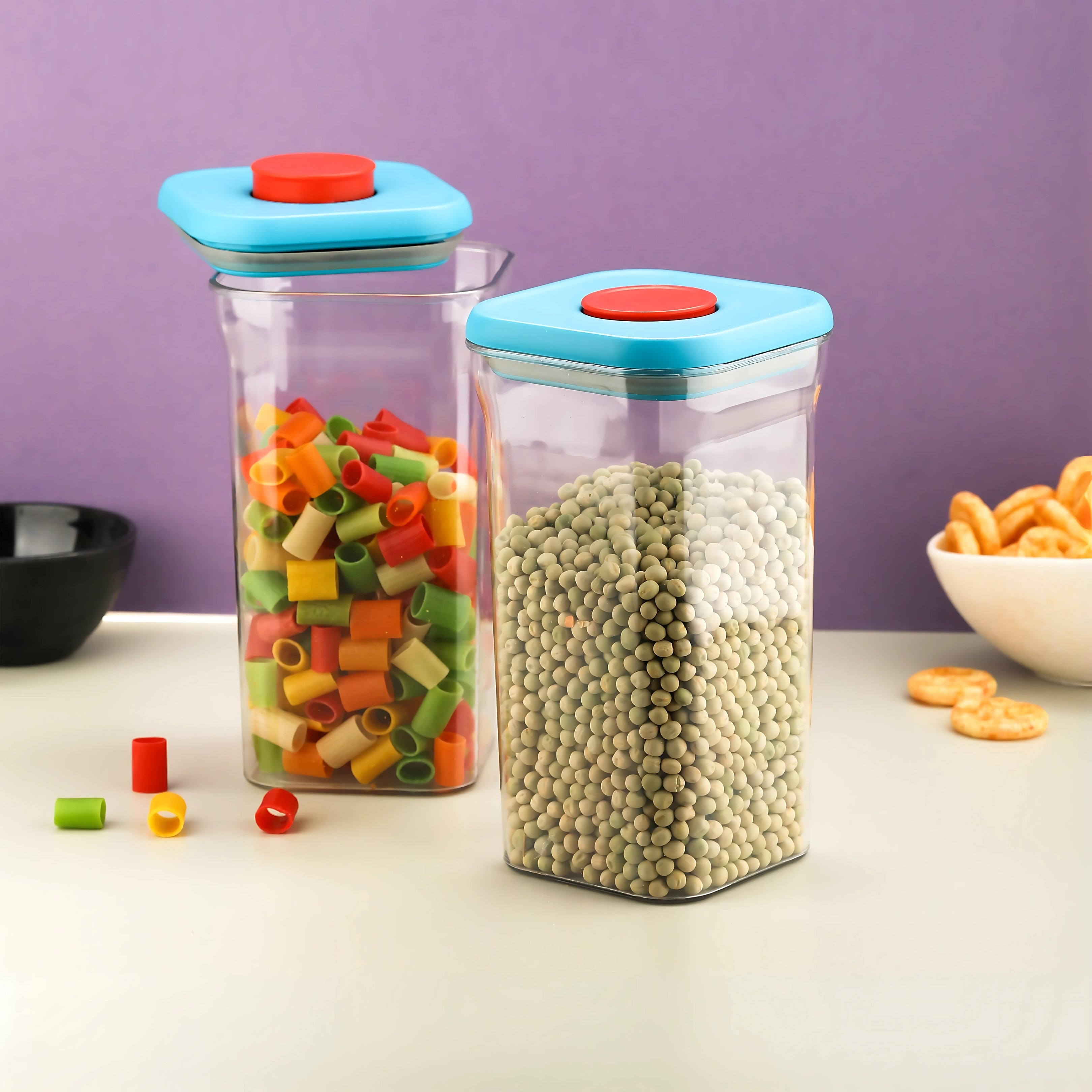 Nita Hexagonal clear plastic containers with airtight push-lock lids, storing chocolate wafers, cornflakes and more in pack of  3 (600,300, 1100)