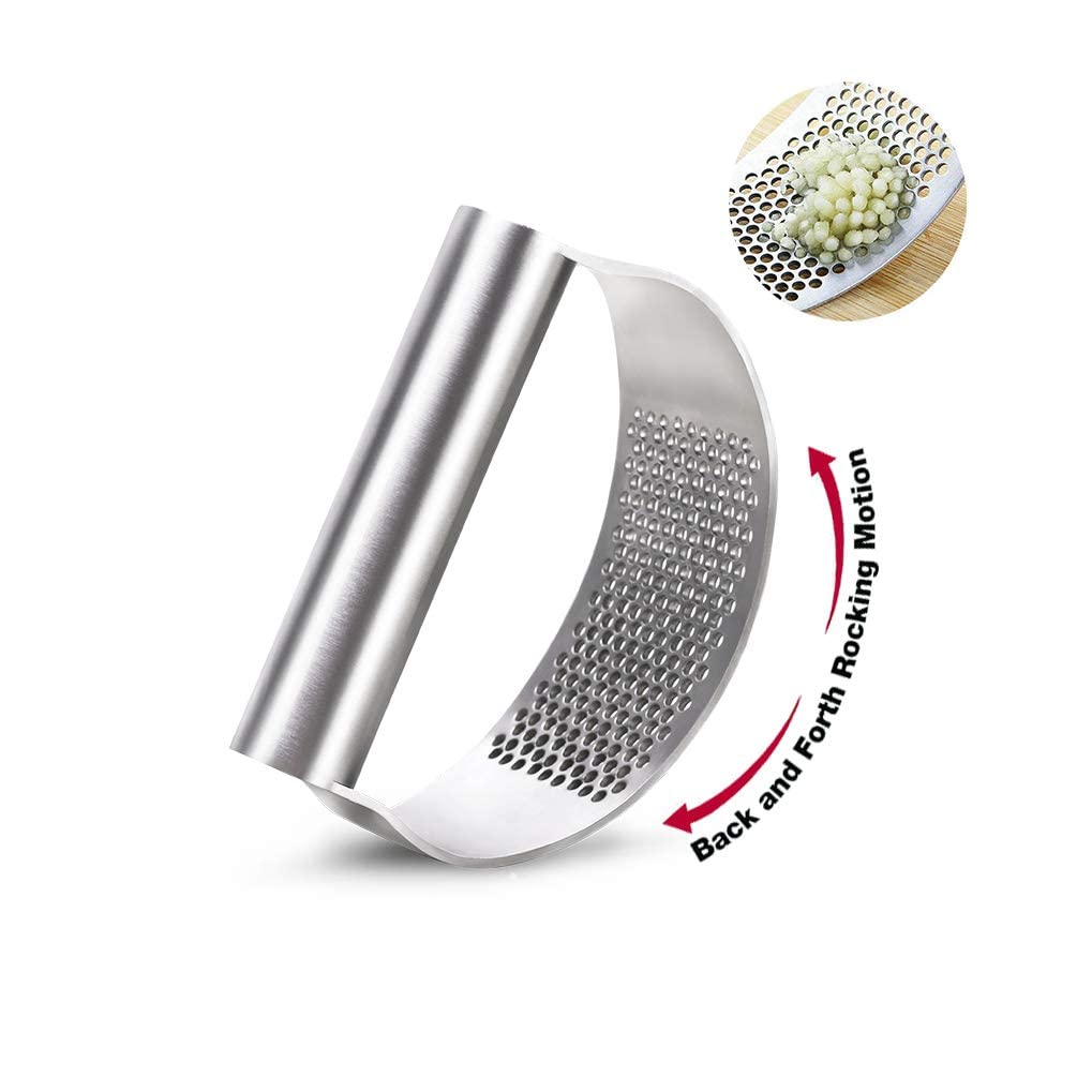 Premium Steel Garlic Press Rocker – Durable Stainless Steel Garlic Crusher, Garlic Mincer, Ginger Crusher & Peeler – Ergonomic Garlic Press with Handle for Effortless Kitchen Use