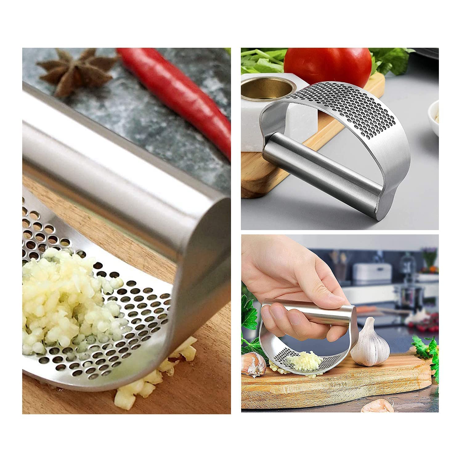 Premium Steel Garlic Press Rocker – Durable Stainless Steel Garlic Crusher, Garlic Mincer, Ginger Crusher & Peeler – Ergonomic Garlic Press with Handle for Effortless Kitchen Use