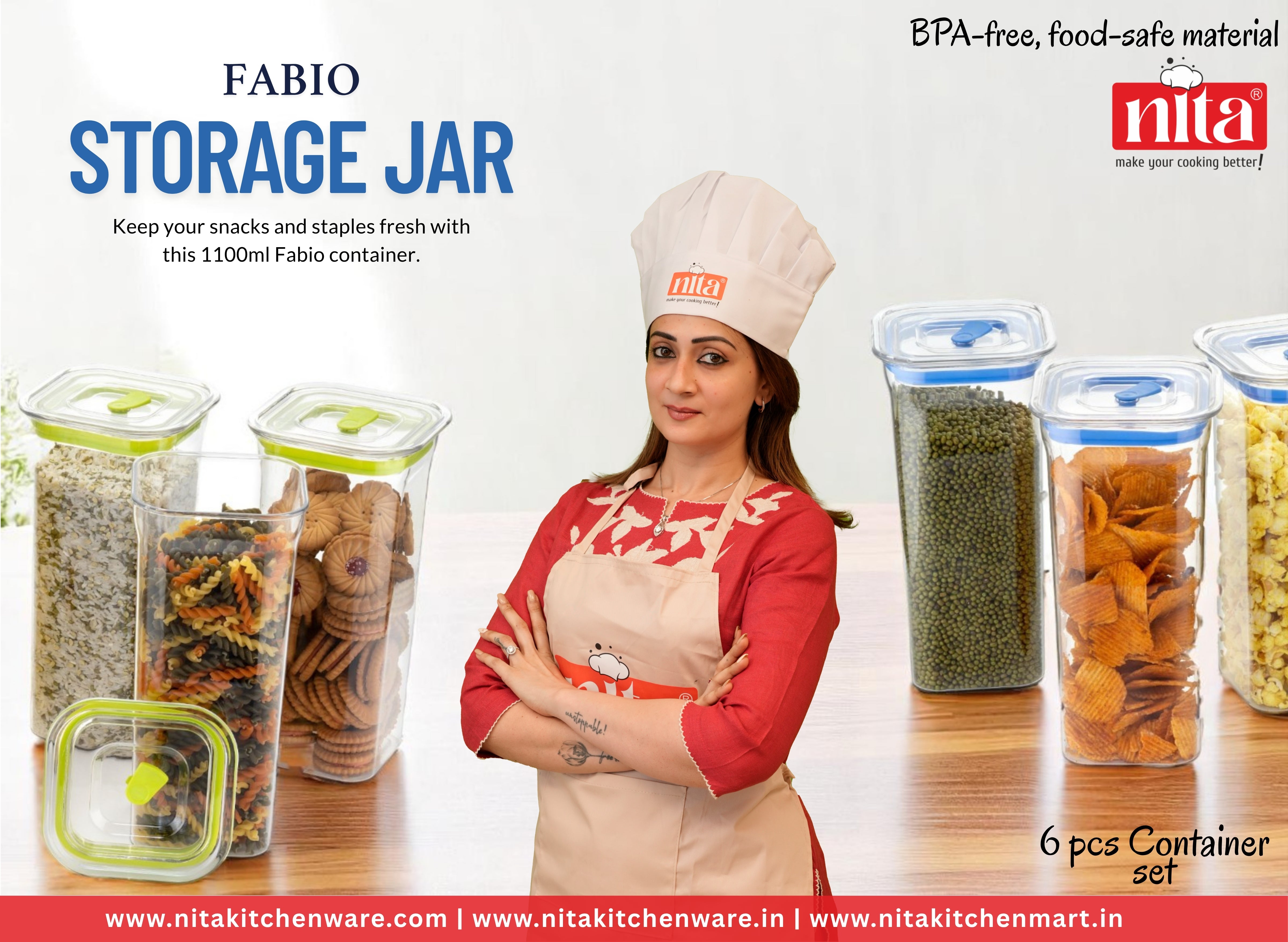 BPA-Free Airtight Container for Kitchen Storage 1100ml – Leakproof Food Storage Jar with Lid | Pantry Organizer Pack Of 6