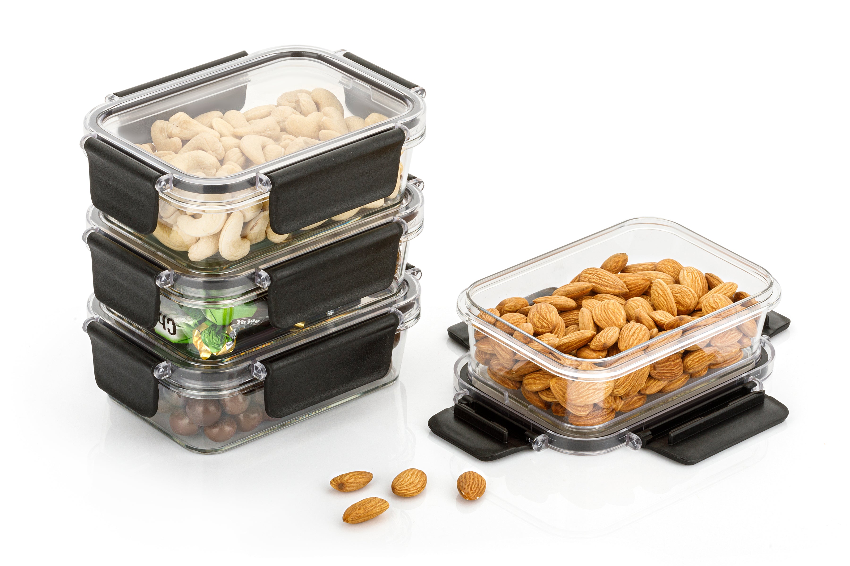 Nita Air Tight Plastic Containers for Storage – Big Container for Kitchen Storage | 4 x 300 ml Plastic Box for Storage & Fridge Use