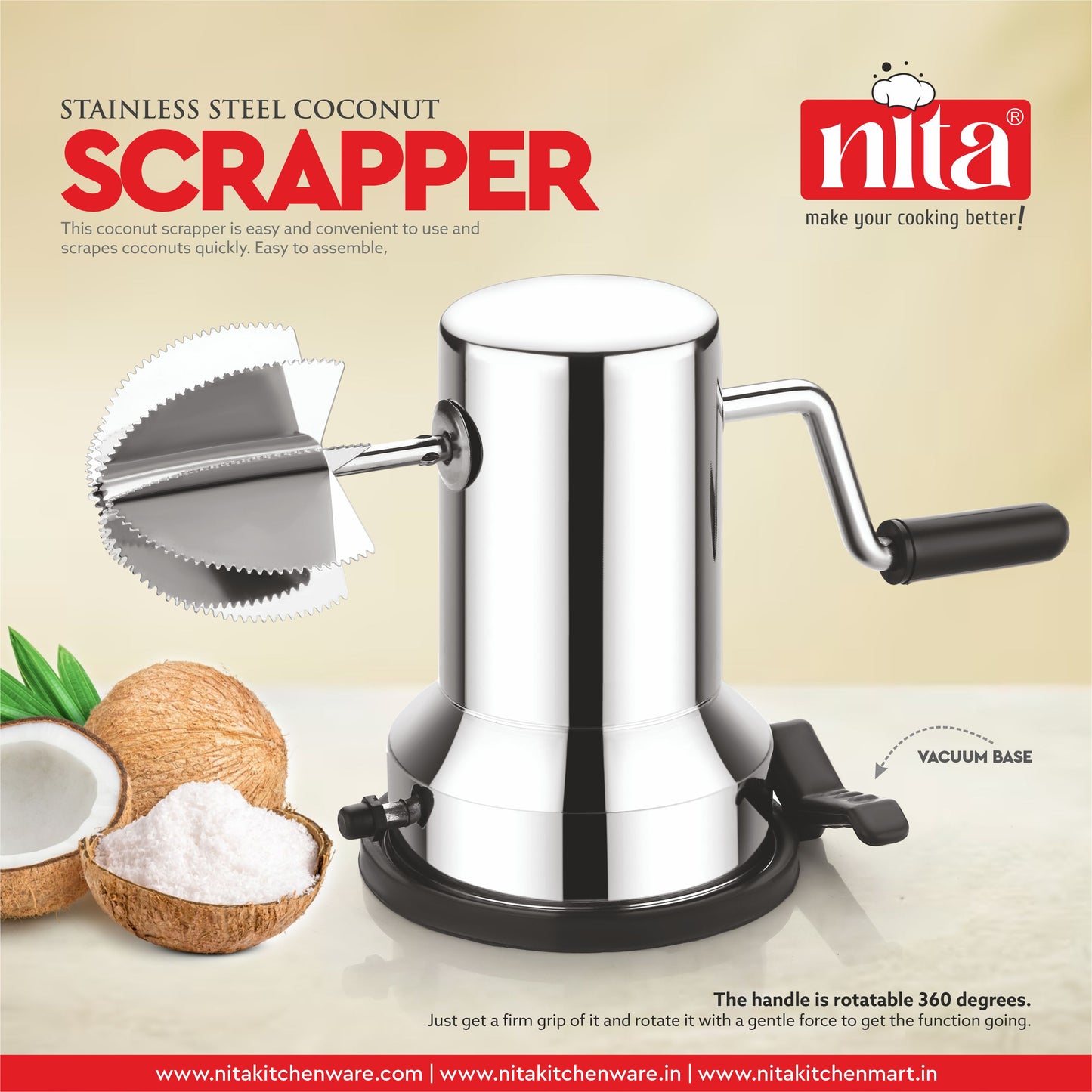 Stainless Steel Vada Maker + Coconut Scraper + 12 Cavity Idli Stand (SCI1)