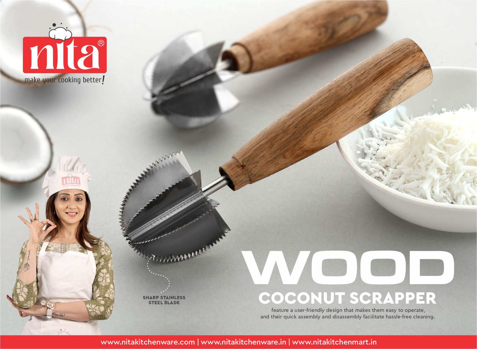 wooden handle Coconut Scrapper