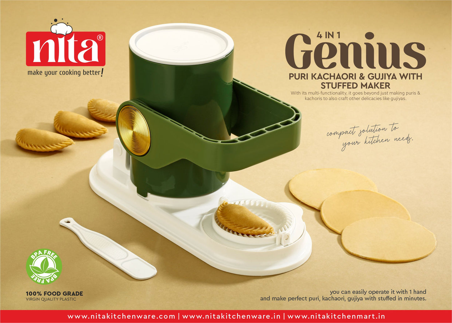 Genius 4 in 1 Puri Kachori Gujiya Maker(PKG4)