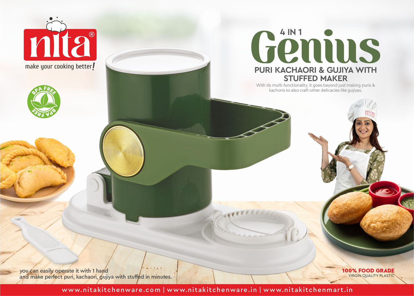 Genius 4 in 1 Puri Kachori Gujiya Maker(PKG4)