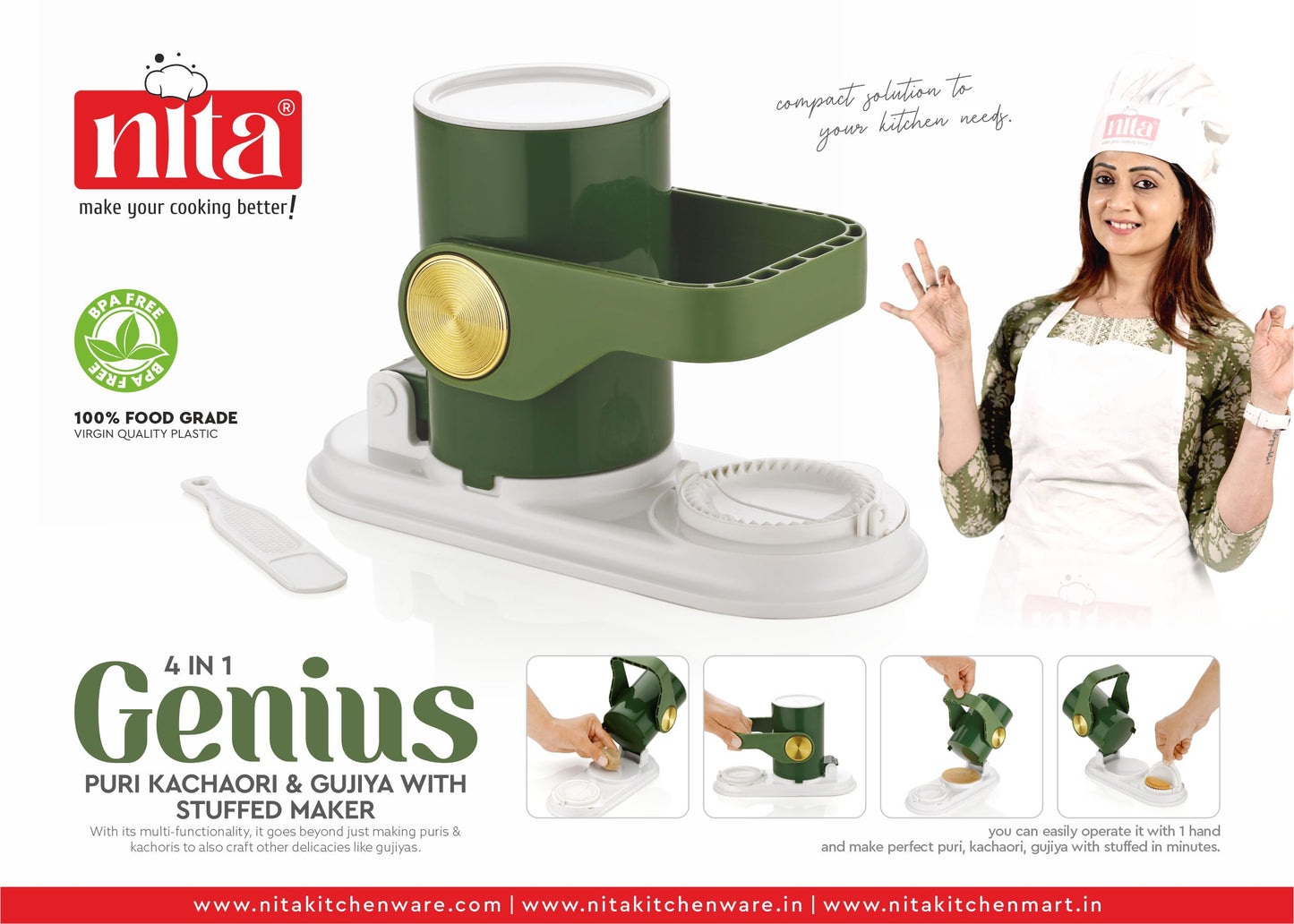 Genius 4 in 1 Puri Kachori Gujiya Maker(PKG4)