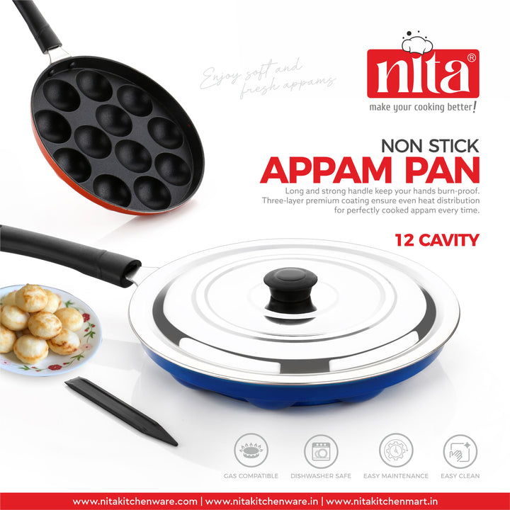 Non Stick Appam Patram/Paniyaram Patram With Steel Lid – Nita Kitchenware