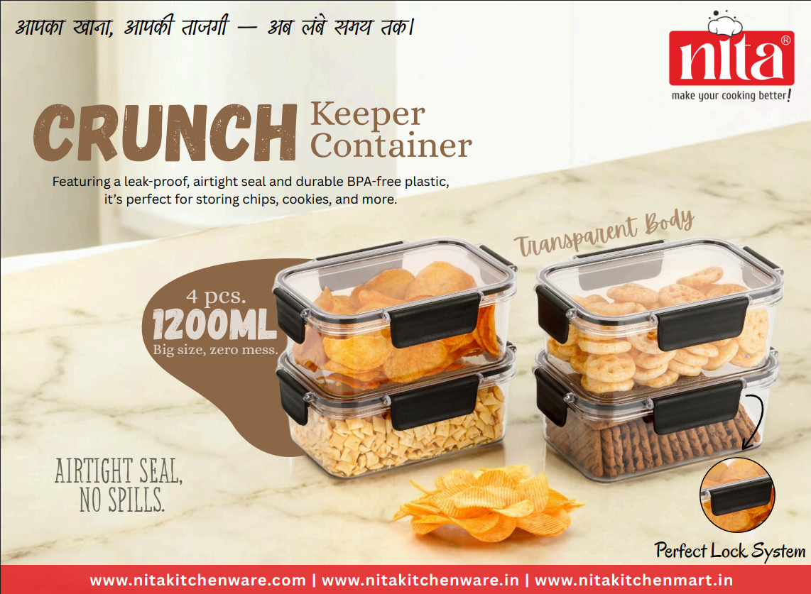 Nita Airtight Plastic Containers – Plastic Box for Storage | Big Container for Kitchen Storage | Plastic Containers for Storage – Set of 4 (1200 ml Each)