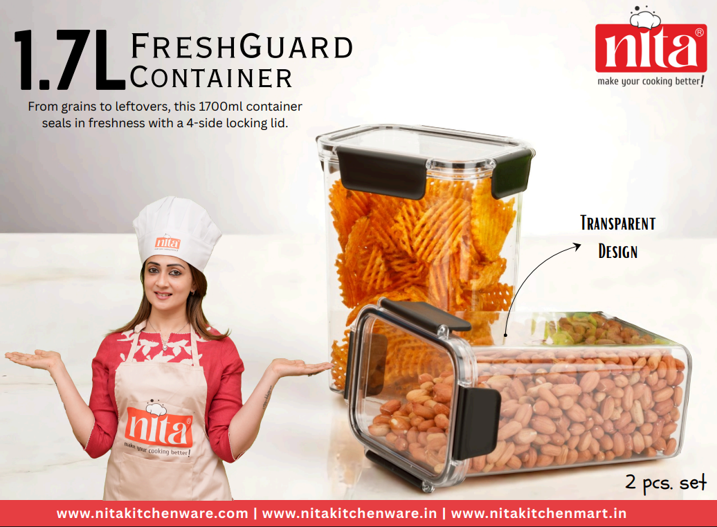 Nita Plastic Box for Storage – Air Tight Container Set | Big Container for Kitchen Storage | 1700 ml Plastic Storage Containers (Set of 2)