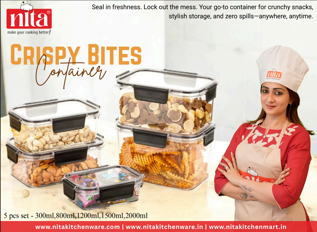 Nita Air Tight Container Boxes for Storage – 5-Piece Plastic Containers for Storage | Airtight Containers for Kitchen & Fridge (300ml, 800ml, 1200ml, 1500ml, 2000ml)