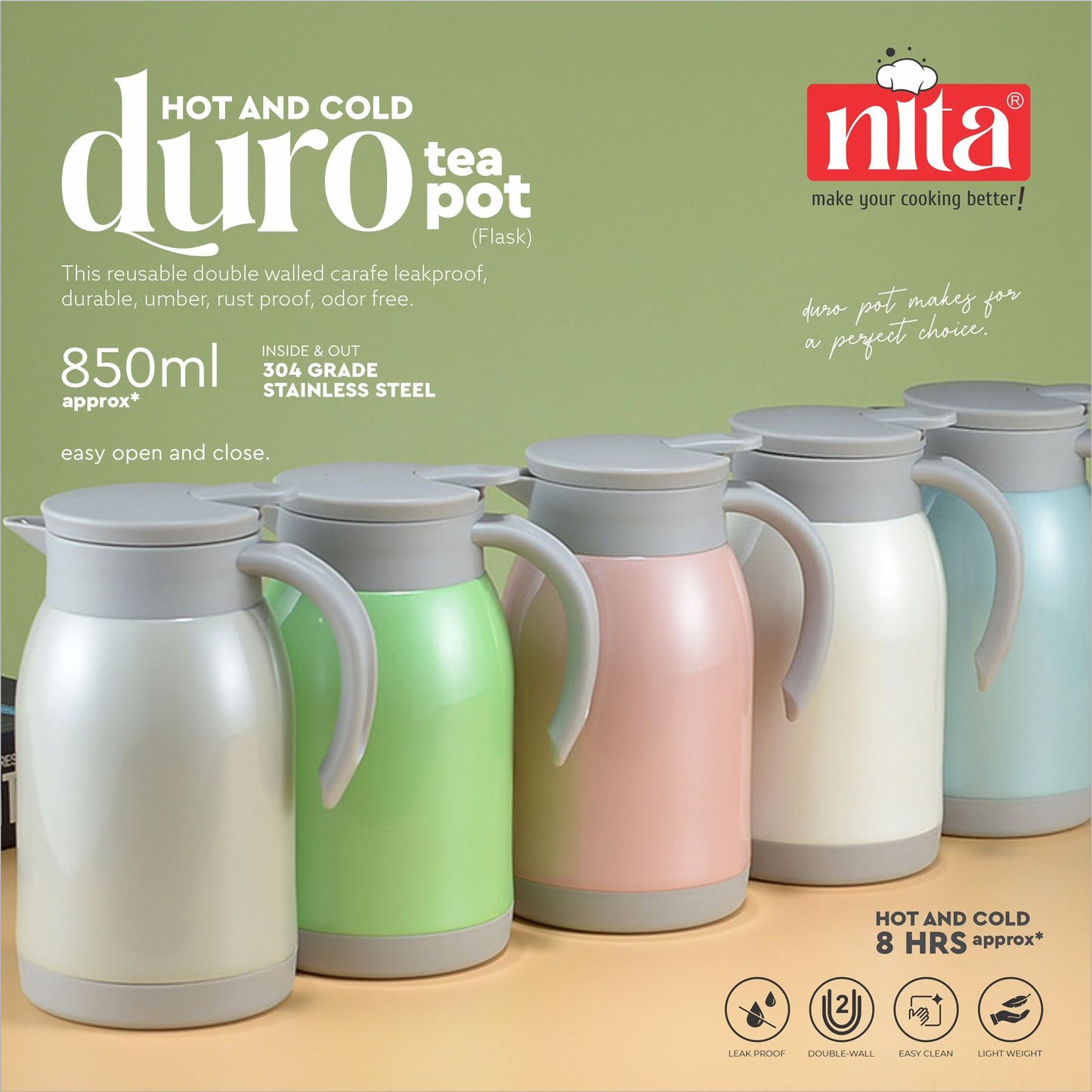 Duro Pot Double Walled Vacuum Insulated Teapot, 850ml