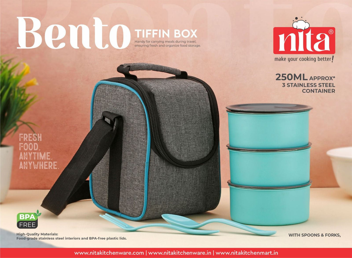 3 Pcs Vacuum Insulated lunch Box With Bag - B1G1 (3ILBB)