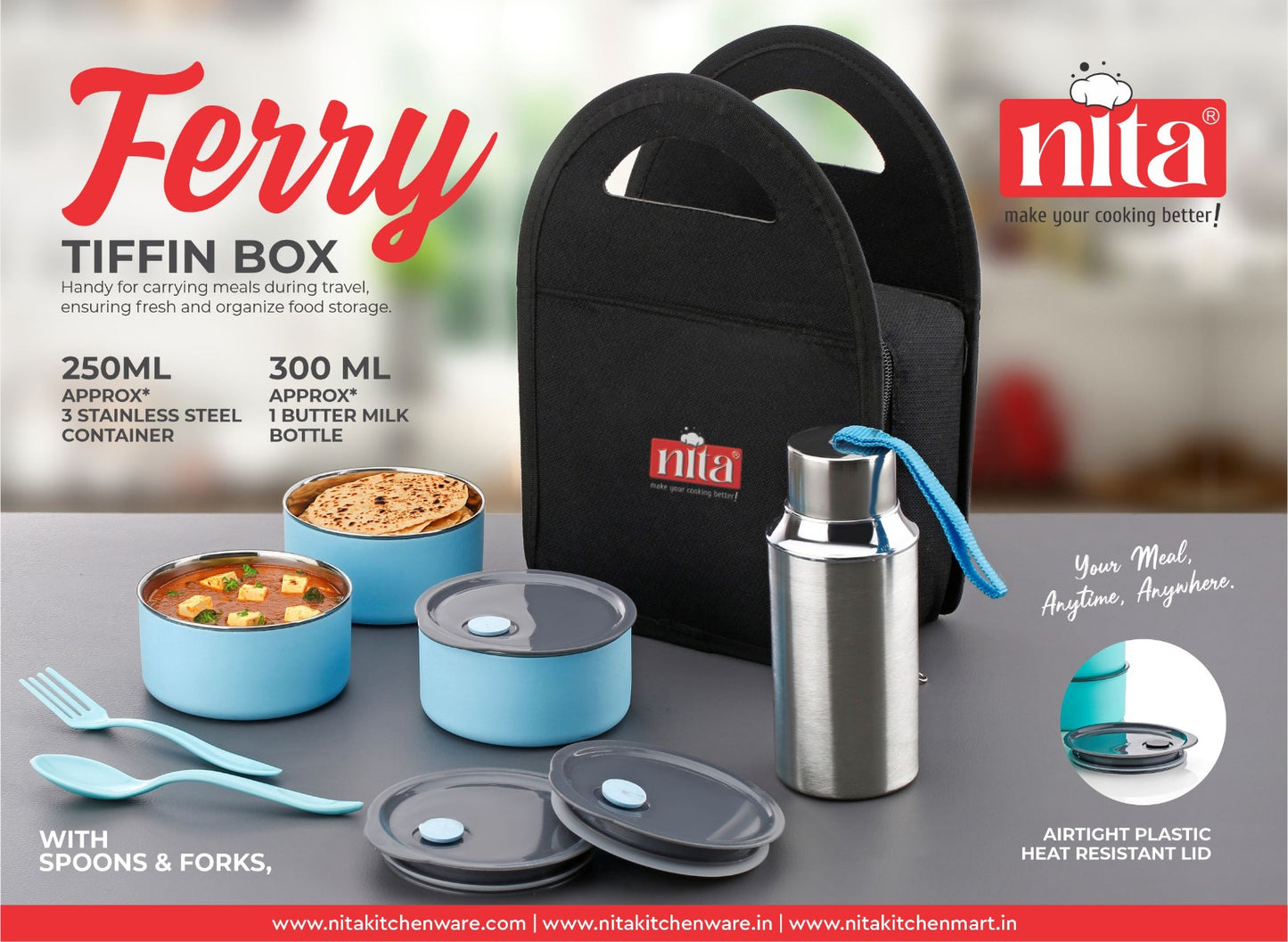 ferry 3 Vacuum Insulated Steel lunch Box with Insulated Sipper Bottle