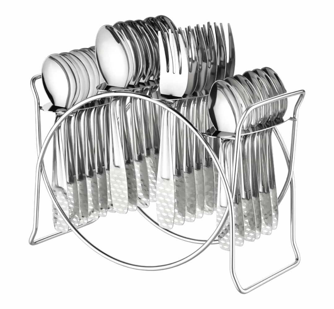 Platinum Cutlery Set with Stand, 25-Pieces,