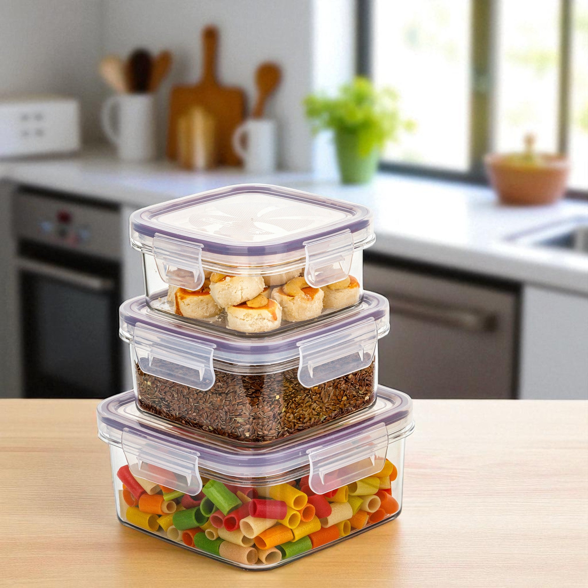 Airtight Container for Kitchen Storage Box Pack Of 3 – Leakproof, BPA-Free Food Storage Box | Pantry Organizer Jar for Grains, Snacks & More ( 400ml, 600ml, 1100ml )