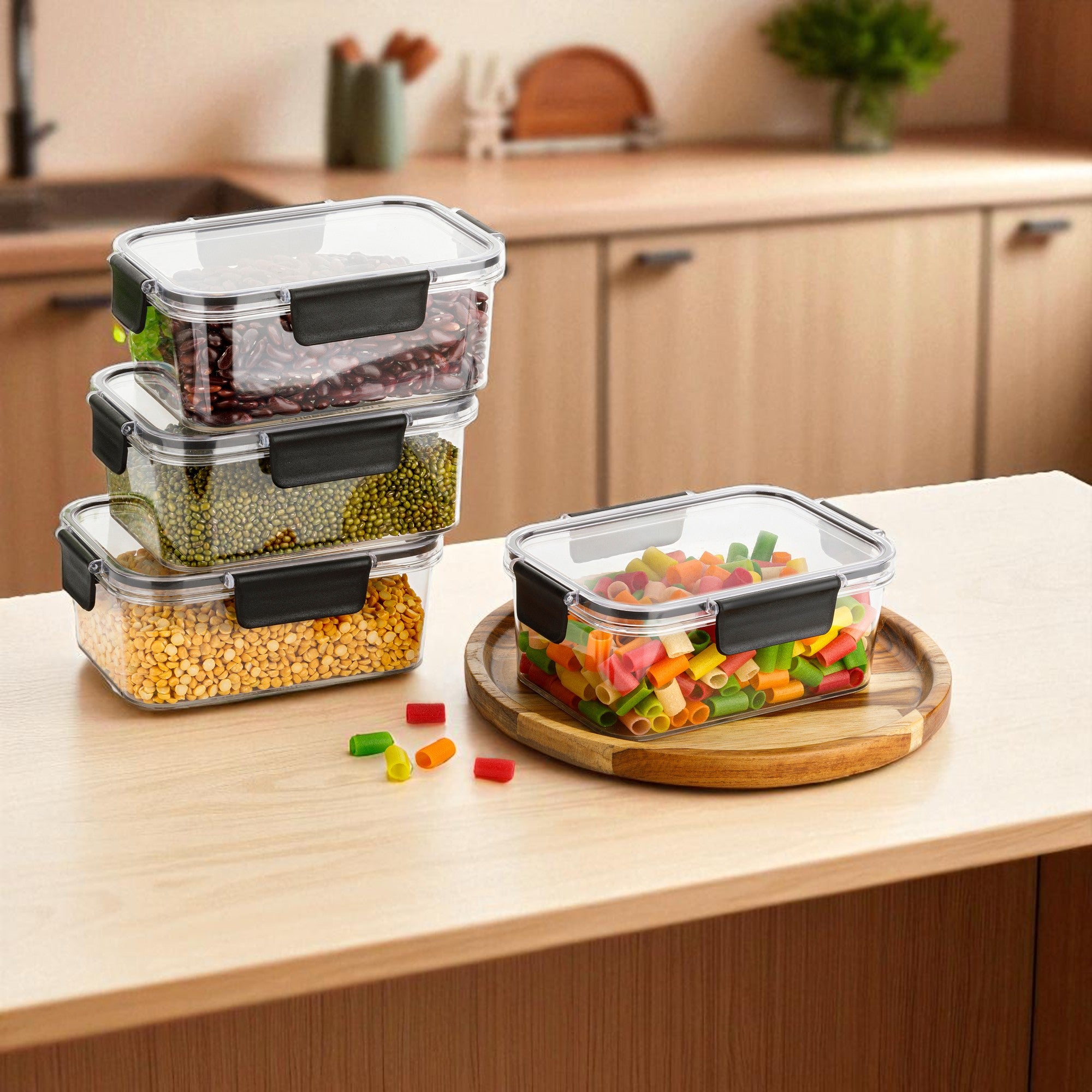 Airtight Container for Kitchen Storage 800ml – BPA-Free & Leakproof Food Storage Box | Pantry Organizer Jar Set (Pack of 4)