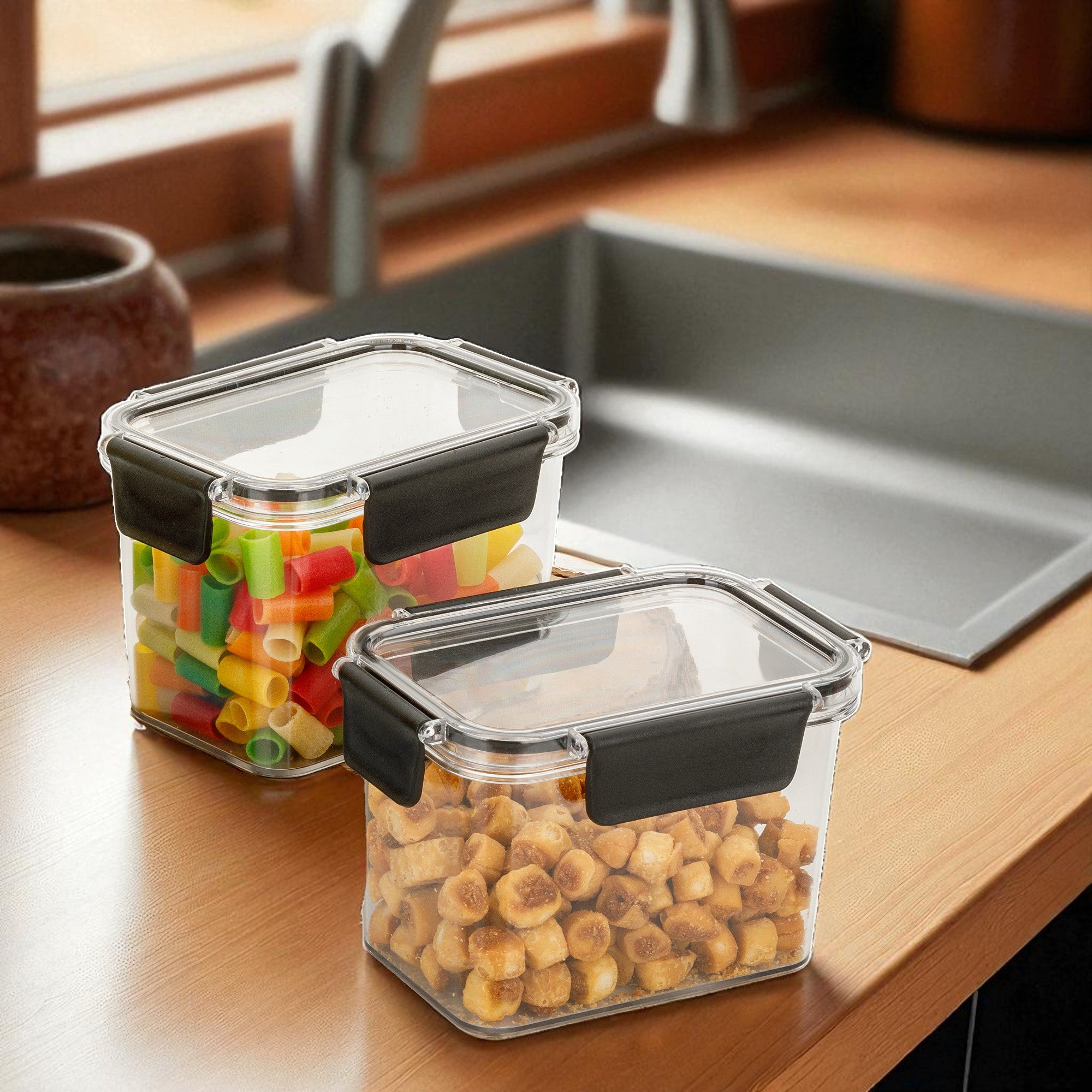 Airtight Storage Container for Kitchen Use – BPA-Free, Spill-Proof Twin Food Organizer Box for Daily Cooking Needs In 900ml.