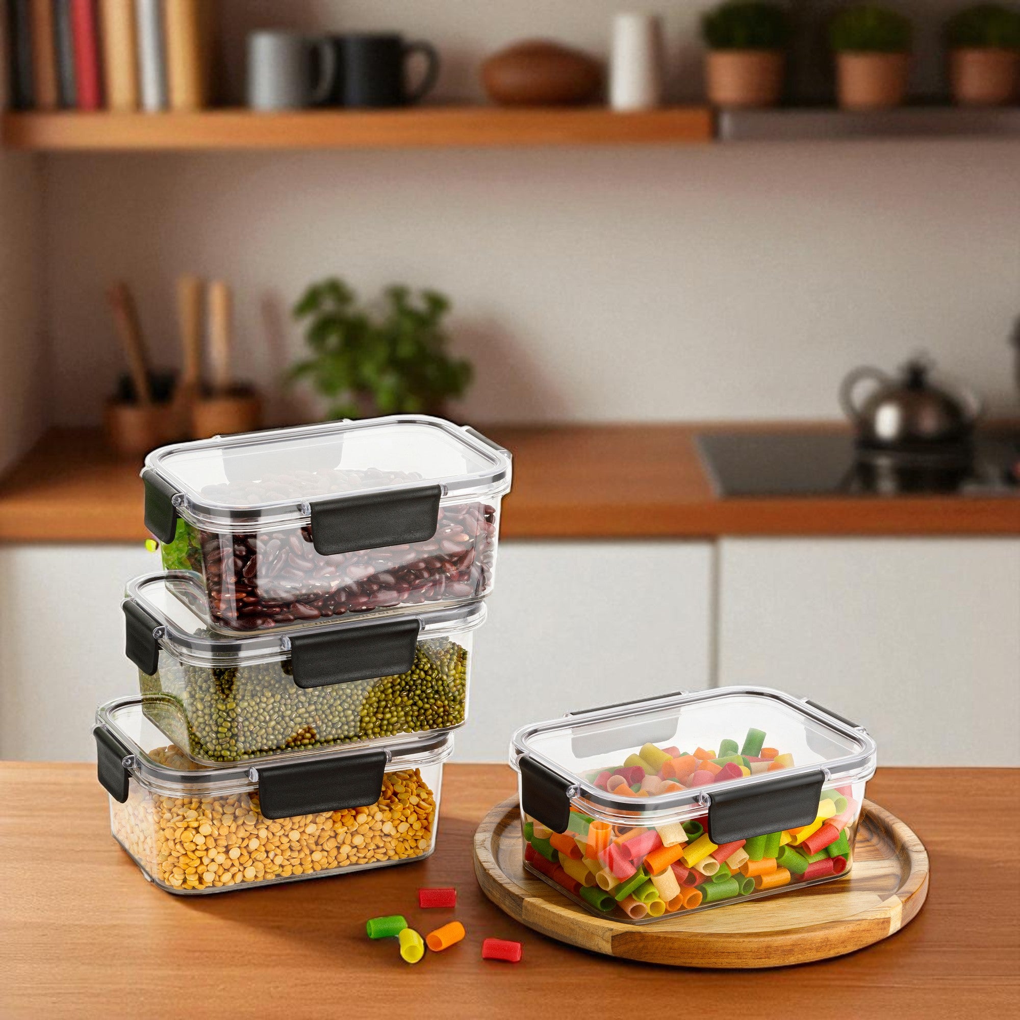 Airtight Container for Kitchen Storage 800ml – BPA-Free & Leakproof Food Storage Box | Pantry Organizer Jar Set (Pack of 4)