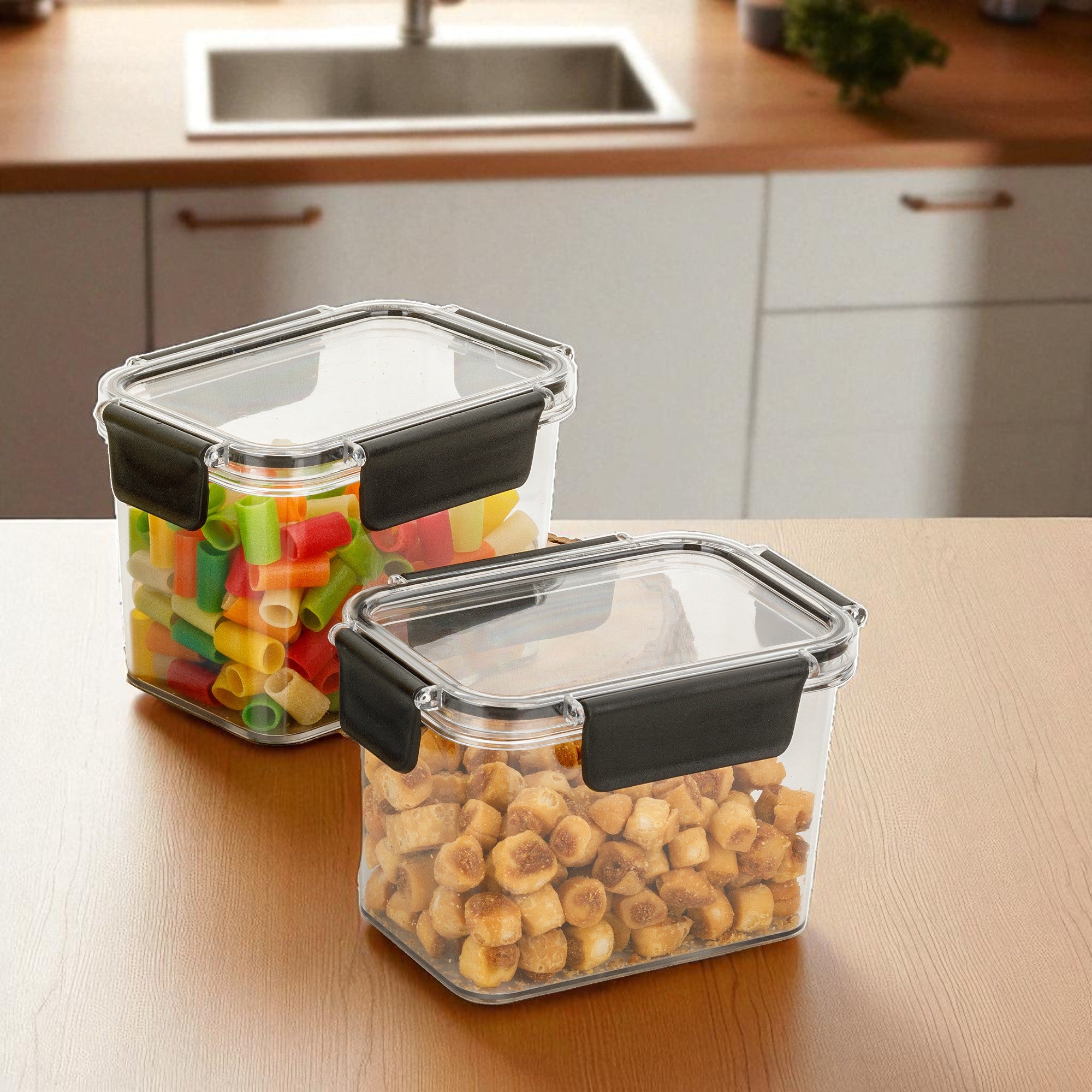 Airtight Storage Container for Kitchen Use – BPA-Free, Spill-Proof Twin Food Organizer Box for Daily Cooking Needs In 900ml.