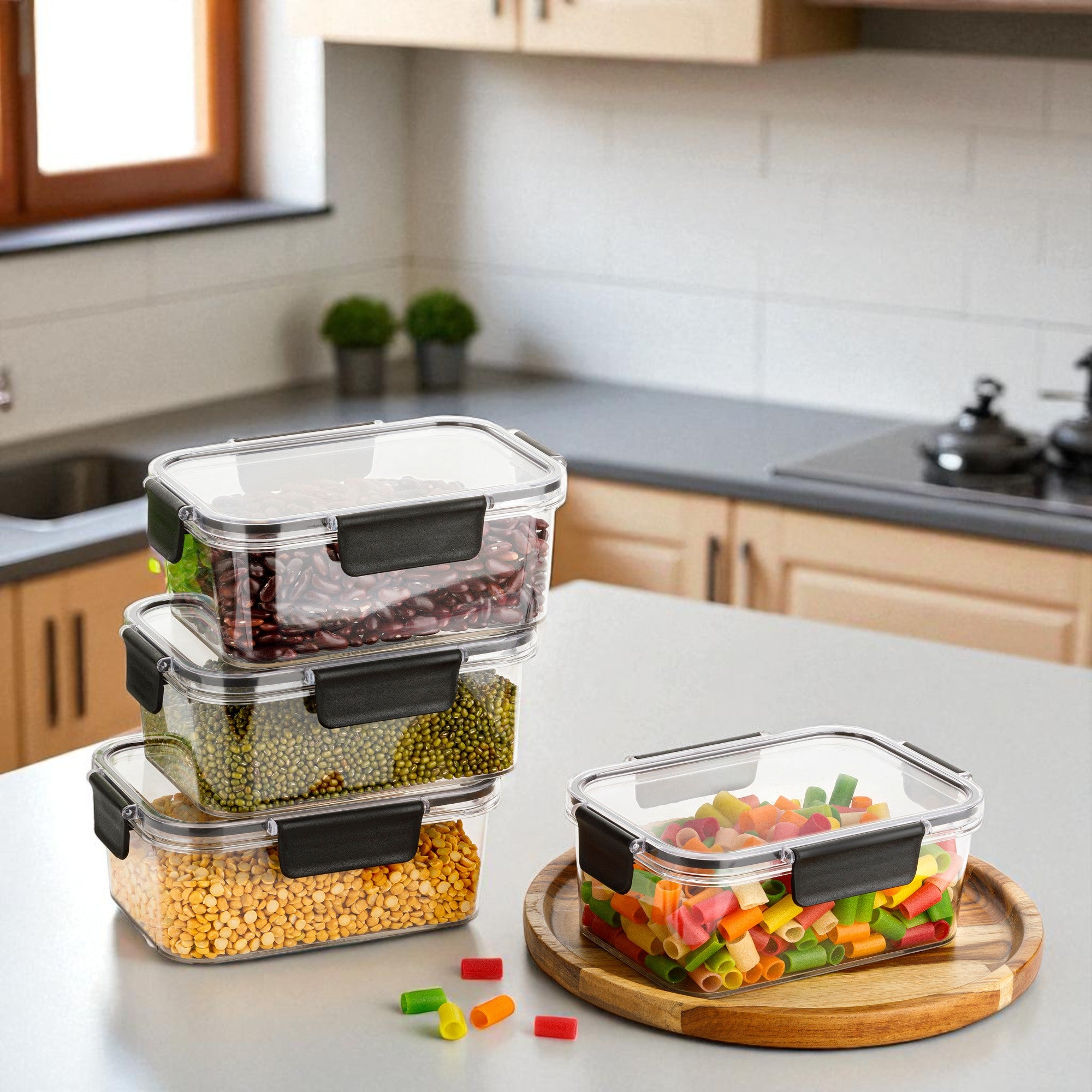 Airtight Container for Kitchen Storage 800ml – BPA-Free & Leakproof Food Storage Box | Pantry Organizer Jar Set (Pack of 4)